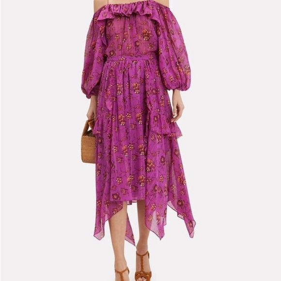 ULLA JOHNSON Torri Magenta Silk Skirt Size 0 - Picture 4 of 9